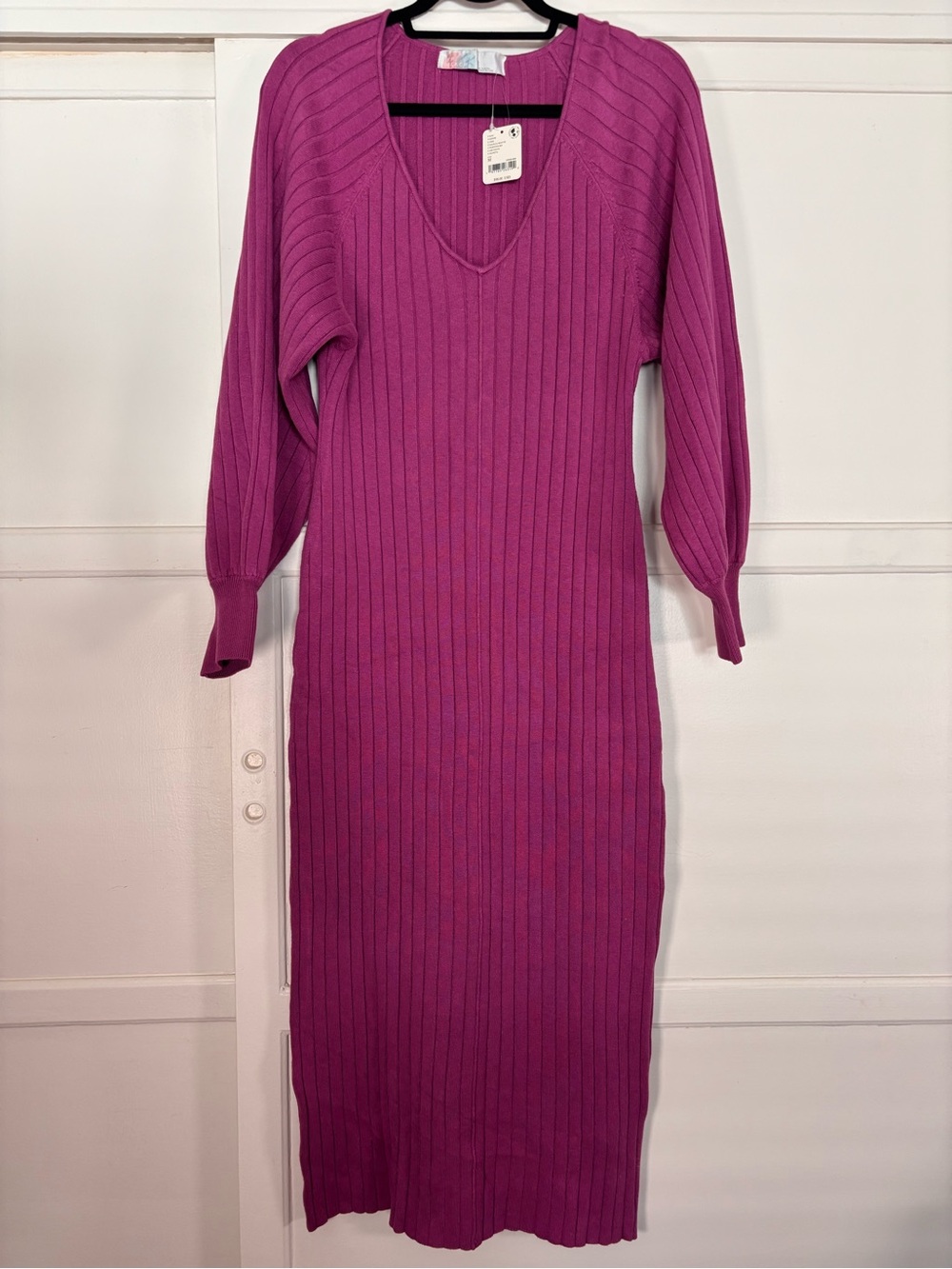 Free People Magenta Ribbed V-Neck Sweater Dress NWT - Picture 5 of 8